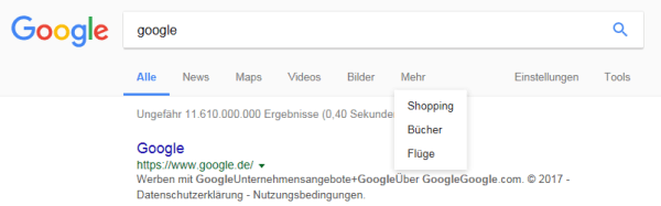 Google Suche versteckte Buttons