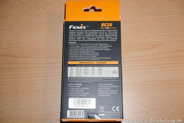 Fenix UC30 2017 Verpackung