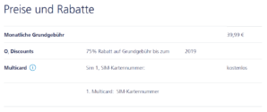 O2 Vertrag mit Rabatt auf Rechnung